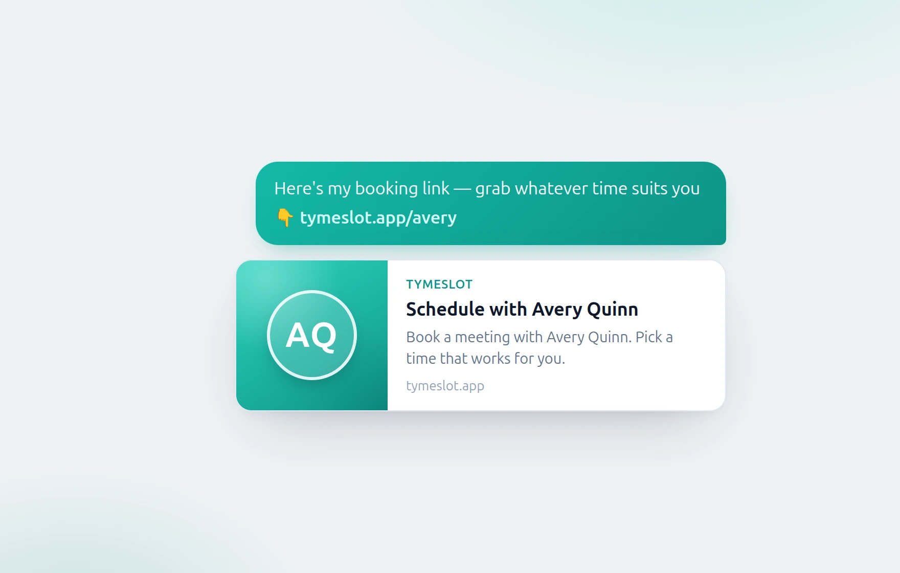 How a Tymeslot booking link unfurls into a rich preview when shared